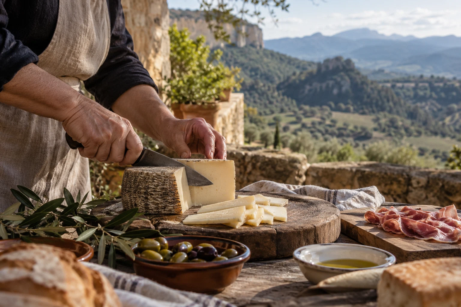 Preparación de una tabla de productos para degustar.