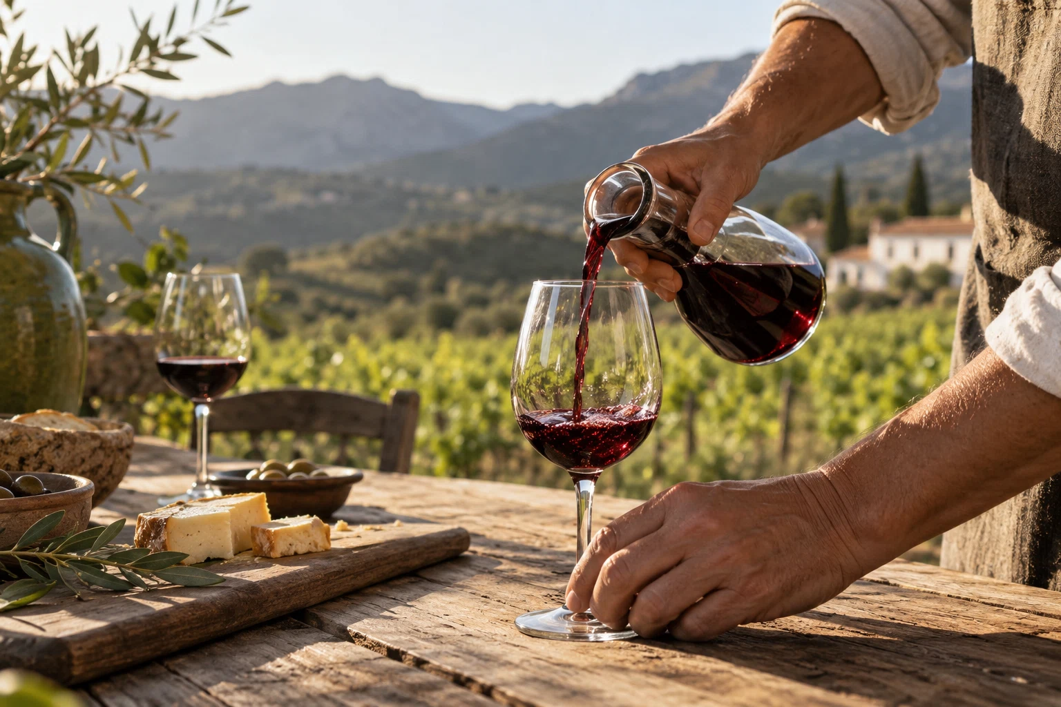 Servicio de vino durante una degustación.