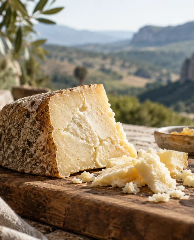 Selección de quesos, pan y frutos secos para una cata.